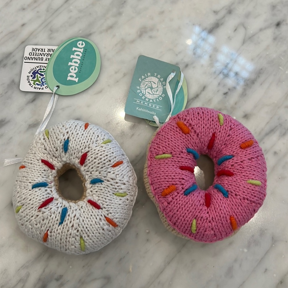 New Kids Pebble Crocheted Pink and White Donut Rattle